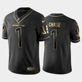 Men's Cincinnati Bengals #1 Ja'Marr Chase Black Golden Edition Stitched Jersey Men's Cincinnati Bengals #1 Ja'Marr Chase Black Golden Edition Stitched Jersey