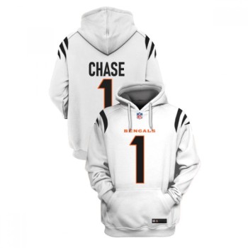 Men's Cincinnati Bengals #1 Ja'Marr Chase White 2021 Pullover Hoodie Men's Cincinnati Bengals #1 Ja'Marr Chase White 2021 Pullover Hoodie
