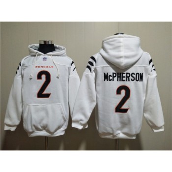 Men's Cincinnati Bengals #2 Evan McPherson White Pullover Hoodie Men's Cincinnati Bengals #2 Evan McPherson White Pullover Hoodie