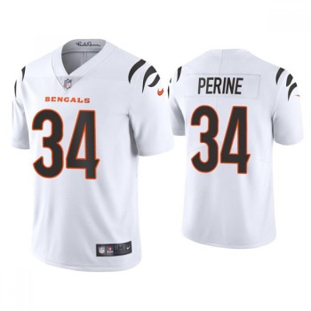 Men's Cincinnati Bengals #34 Samaje Perine 2021 White Vapor Untouchable Limited Stitched Jersey Men's Cincinnati Bengals #34 Samaje Perine 2021 White Vapor Untouchable Limited Stitched Jersey