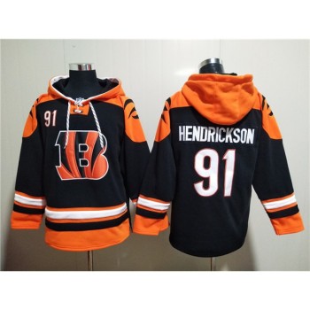 Men's Cincinnati Bengals #91 Trey Hendrickson Orange/Black Ageless Must-Have Lace-Up Pullover Hoodie