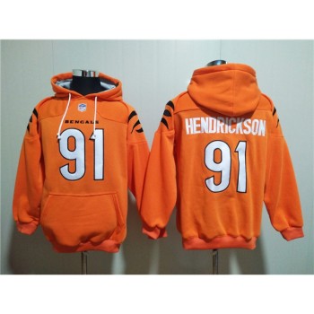 Men's Cincinnati Bengals #91 Trey Hendrickson Orange Pullover Hoodie Men's Cincinnati Bengals #91 Trey Hendrickson Orange Pullover Hoodie