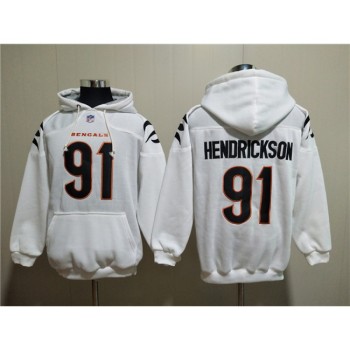Men's Cincinnati Bengals #91 Trey Hendrickson White Pullover Hoodie Men's Cincinnati Bengals #91 Trey Hendrickson White Pullover Hoodie