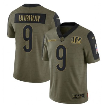 Men's Cincinnati Bengals #9 Joe Burrow 2021 Olive Salute To Service Limited Stitched Jersey Men's Cincinnati Bengals #9 Joe Burrow 2021 Olive Salute To Service Limited Stitched Jersey