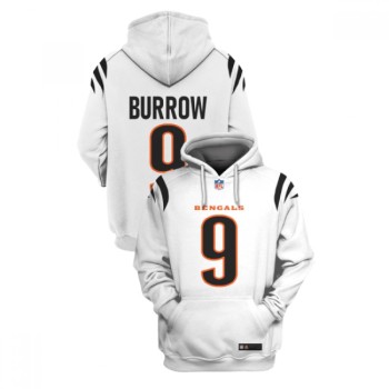 Men's Cincinnati Bengals #9 Joe Burrow 2021 White Pullover Hoodie Men's Cincinnati Bengals #9 Joe Burrow 2021 White Pullover Hoodie