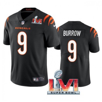 Men's Cincinnati Bengals #9 Joe Burrow 2022 Black Super Bowl LVI Vapor Limited Stitched Jersey Men's Cincinnati Bengals #9 Joe Burrow 2022 Black Super Bowl LVI Vapor Limited Stitched Jersey