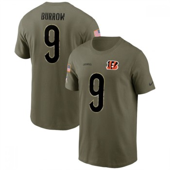 Men's Cincinnati Bengals #9 Joe Burrow 2022 Olive Salute to Service T-Shirt Men's Cincinnati Bengals #9 Joe Burrow 2022 Olive Salute to Service T-Shirt