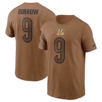 Men's Cincinnati Bengals #9 Joe Burrow 2023 Brown Salute To Service Name & Number T-Shirt Men's Cincinnati Bengals #9 Joe Burrow 2023 Brown Salute To Service Name & Number T-Shirt