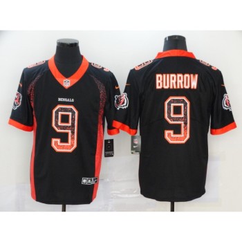 Men's Cincinnati Bengals #9 Joe Burrow Black Drift Fashion Color Rush Limited Stitched Jersey Men's Cincinnati Bengals #9 Joe Burrow Black Drift Fashion Color Rush Limited Stitched Jersey