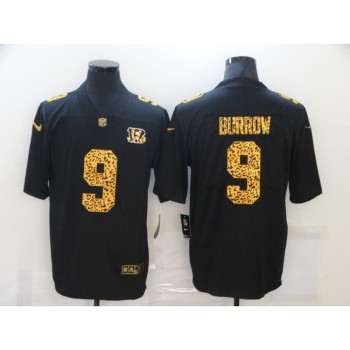 Men's Cincinnati Bengals #9 Joe Burrow Black Leopard Print Fashion Limited Stitched Jersey Men's Cincinnati Bengals #9 Joe Burrow Black Leopard Print Fashion Limited Stitched Jersey