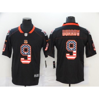 Men's Cincinnati Bengals #9 Joe Burrow Black USA Flag Fashion Limited Stitched Jersey Men's Cincinnati Bengals #9 Joe Burrow Black USA Flag Fashion Limited Stitched Jersey