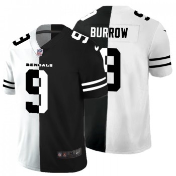 Men's Cincinnati Bengals #9 Joe Burrow Black & White Split Limited Stitched Jersey Men's Cincinnati Bengals #9 Joe Burrow Black & White Split Limited Stitched Jersey