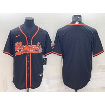Men's Cincinnati Bengals Blank Black With Patch Cool Base Stitched Baseball Jersey Men's Cincinnati Bengals Blank Black With Patch Cool Base Stitched Baseball Jersey