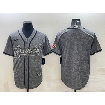 Men's Cincinnati Bengals Blank Grey With Patch Cool Base Stitched Baseball Jersey Men's Cincinnati Bengals Blank Grey With Patch Cool Base Stitched Baseball Jersey