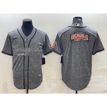 Men's Cincinnati Bengals Grey Team Big Logo With Patch Cool Base Stitched Baseball Jersey Men's Cincinnati Bengals Grey Team Big Logo With Patch Cool Base Stitched Baseball Jersey