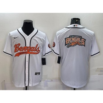 Men's Cincinnati Bengals White Team Big Logo With Patch Cool Base Stitched Baseball Jersey Men's Cincinnati Bengals White Team Big Logo With Patch Cool Base Stitched Baseball Jersey