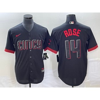 Men's Cincinnati Reds #14 Pete Rose Black 2023 City Connect Cool Base Stitched Baseball Jersey Men's Cincinnati Reds #14 Pete Rose Black 2023 City Connect Cool Base Stitched Baseball Jersey