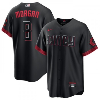 Men's Cincinnati Reds #8 Joe Morgan Black 2023 City Connect Stitched Jersey Men's Cincinnati Reds #8 Joe Morgan Black 2023 City Connect Stitched Jersey