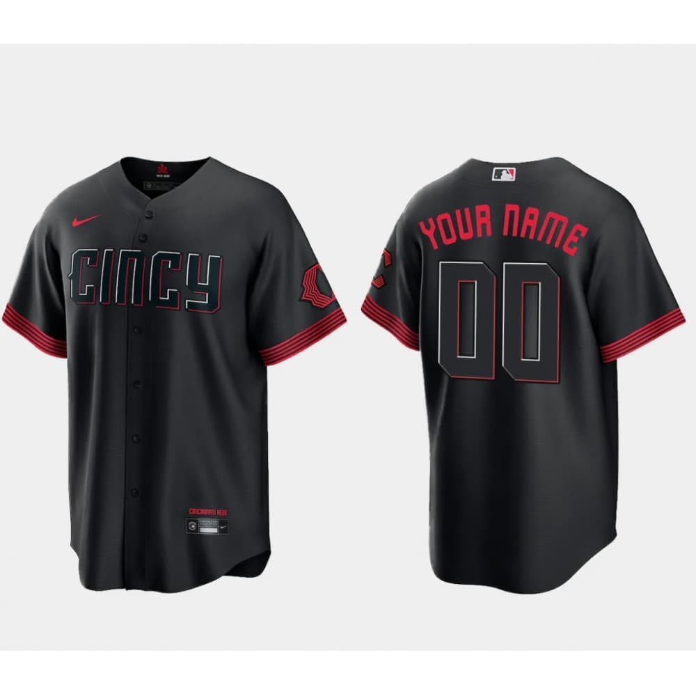Youth Cincinnati Reds Black 2023 City Connect Cool Base Custom Jersey Youth Cincinnati Reds Black 2023 City Connect Cool Base Custom Jersey