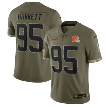 Men's Cleveland Browns #95 Myles Garrett Olive 2022 Salute To Service Limited Stitched Jersey