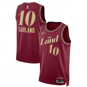 Men's Cleveland Cavaliers #10 Darius Garland Wine 2023/24 City Edition Stitched Jersey Men's Cleveland Cavaliers #10 Darius Garland Wine 2023/24 City Edition Stitched Jersey