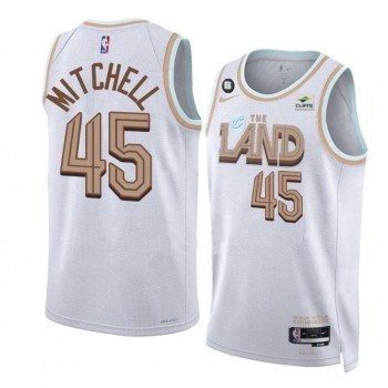 Men's Cleveland Cavaliers #45 Donovan Mitchell White 2022/23 City Edition With NO6. Patch Stitched Jersey Men's Cleveland Cavaliers #45 Donovan Mitchell White 2022/23 City Edition With NO6. Patch Stitched Jersey