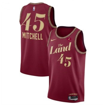 Men's Cleveland Cavaliers #45 Donovan Mitchell Wine 2023/24 City Edition Stitched Jersey Men's Cleveland Cavaliers #45 Donovan Mitchell Wine 2023/24 City Edition Stitched Jersey
