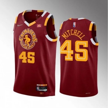 Men's Cleveland Cavaliers #45 Donovan Mitchell Wine Red 2021/2022 75th Anniversary City Edition Swingman Stitched Jersey Men's Cleveland Cavaliers #45 Donovan Mitchell Wine Red 2021/2022 75th Anniversary City Edition Swingman Stitched Jersey