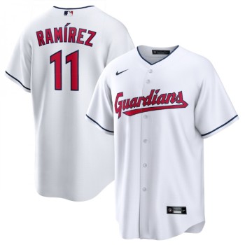 Men's Cleveland Guardians #11 Jose Ramirez White Cool Base Stitched Baseball Jersey Men's Cleveland Guardians #11 Jose Ramirez White Cool Base Stitched Baseball Jersey