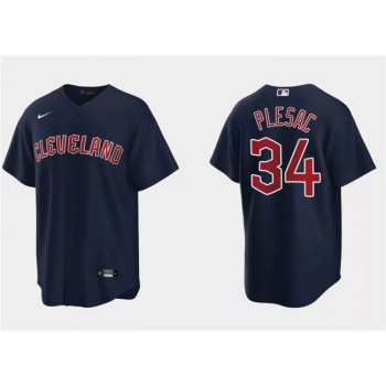 Men's Cleveland Guardians #34 Zach Plesac Navy Cool Base Stitched Jersey Men's Cleveland Guardians #34 Zach Plesac Navy Cool Base Stitched Jersey