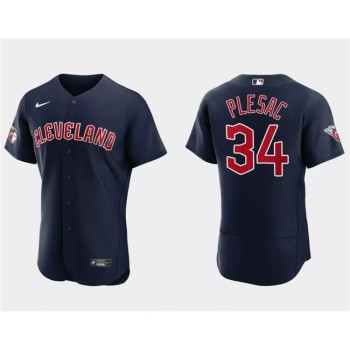 Men's Cleveland Guardians #34 Zach Plesac Navy Flex Base Stitched Jersey Men's Cleveland Guardians #34 Zach Plesac Navy Flex Base Stitched Jersey