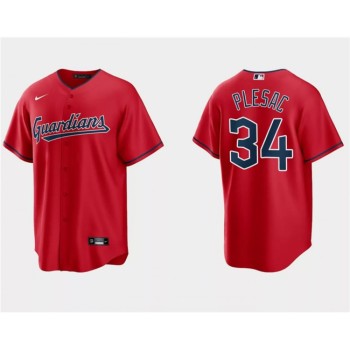 Men's Cleveland Guardians #34 Zach Plesac Red Cool Base Stitched Jersey Men's Cleveland Guardians #34 Zach Plesac Red Cool Base Stitched Jersey