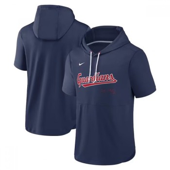 Men's Cleveland Guardians Navy Short Sleeve Team Pullover Hoodie Men's Cleveland Guardians Navy Short Sleeve Team Pullover Hoodie