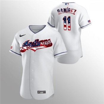Men's Cleveland indians #11 Jose Ramirez White 2020 Stars & Stripes Flex Base Stitched Jersey Men's Cleveland indians #11 Jose Ramirez White 2020 Stars & Stripes Flex Base Stitched Jersey