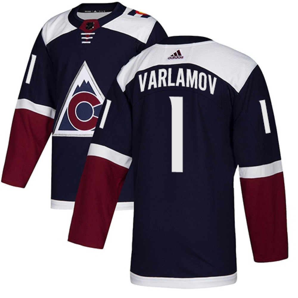 Men's Colorado Avalanche #1 Semyon Varlamov Navy Blue Stitched NHL Jersey