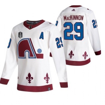 Men's Colorado Avalanche #29 Nathan MacKinnon White 2022 Stanley Cup Final Patch Reverse Retro Stitched Jersey Men's Colorado Avalanche #29 Nathan MacKinnon White 2022 Stanley Cup Final Patch Reverse Retro Stitched Jersey