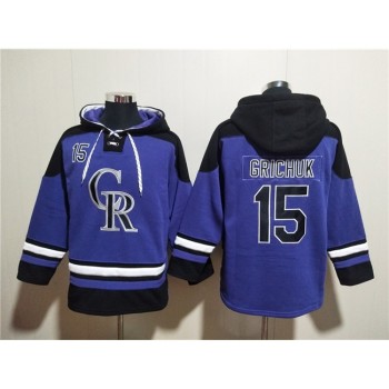 Men's Colorado Rockies #15 Randal Grichuk Purple Ageless Must-Have Lace-Up Pullover Hoodie Men's Colorado Rockies #15 Randal Grichuk Purple Ageless Must-Have Lace-Up Pullover Hoodie