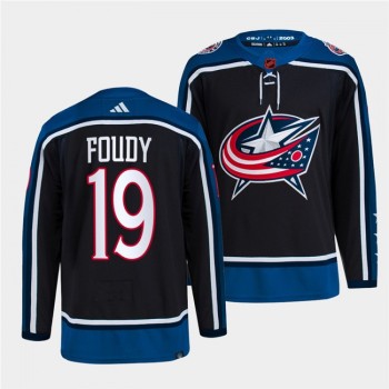 Men's Columbus Blue Jackets #19 Liam Foudy Black 2022-23 Reverse Retro Stitched Jersey Men's Columbus Blue Jackets #19 Liam Foudy Black 2022-23 Reverse Retro Stitched Jersey