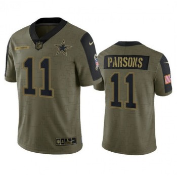 Men's Dallas Cowboys #11 Micah Parsons 2021 Olive Salute To Service Limited Stitched Jersey Men's Dallas Cowboys #11 Micah Parsons 2021 Olive Salute To Service Limited Stitched Jersey