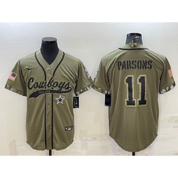 Men's Dallas Cowboys #11 Micah Parsons 2022 Olive Salute to Service Cool Base Stitched Baseball Jersey Men's Dallas Cowboys #11 Micah Parsons 2022 Olive Salute to Service Cool Base Stitched Baseball Jersey