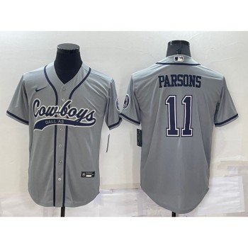 Men's Dallas Cowboys #11 Micah Parsons Grey Cool Base Stitched Baseball Jersey Men's Dallas Cowboys #11 Micah Parsons Grey Cool Base Stitched Baseball Jersey