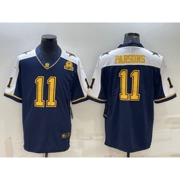 Men's Dallas Cowboys #11 Micah Parsons Navy Gold Edition With 1960 Patch Limited Stitched Football Jersey Men's Dallas Cowboys #11 Micah Parsons Navy Gold Edition With 1960 Patch Limited Stitched Football Jersey