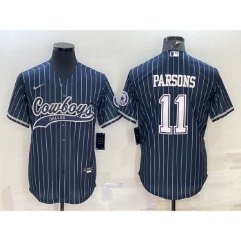 Men's Dallas Cowboys #11 Micah Parsons Navy With Patch Cool Base Stitched Baseball Jersey Men's Dallas Cowboys #11 Micah Parsons Navy With Patch Cool Base Stitched Baseball Jersey