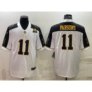 Men's Dallas Cowboys #11 Micah Parsons White Gold Edition With 1960 Patch Limited Stitched Football Jersey Men's Dallas Cowboys #11 Micah Parsons White Gold Edition With 1960 Patch Limited Stitched Football Jersey