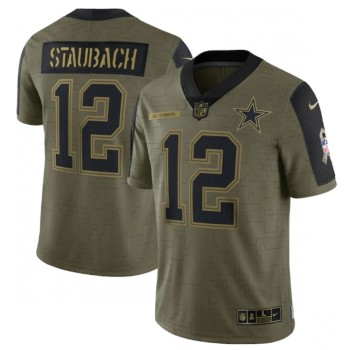 Men's Dallas Cowboys #12 Roger Staubach 2021 Olive Salute To Service Limited Stitched Jersey Men's Dallas Cowboys #12 Roger Staubach 2021 Olive Salute To Service Limited Stitched Jersey