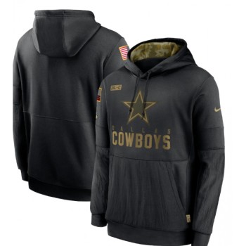 Men's Dallas Cowboys 2020 Black Salute to Service Sideline Performance Pullover Hoodie Men's Dallas Cowboys 2020 Black Salute to Service Sideline Performance Pullover Hoodie
