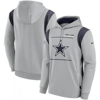 Men's Dallas Cowboys 2021 Gray Sideline Logo Performance Pullover Hoodie Men's Dallas Cowboys 2021 Gray Sideline Logo Performance Pullover Hoodie