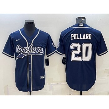 Men's Dallas Cowboys #20 Tony Pollard Navy With Patch Cool Base Stitched Baseball Jersey Men's Dallas Cowboys #20 Tony Pollard Navy With Patch Cool Base Stitched Baseball Jersey