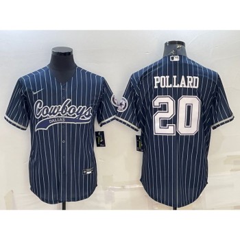 Men's Dallas Cowboys #20 Tony Pollard Navy With Patch Cool Base Stitched Baseball Jersey Men's Dallas Cowboys #20 Tony Pollard Navy With Patch Cool Base Stitched Baseball Jersey