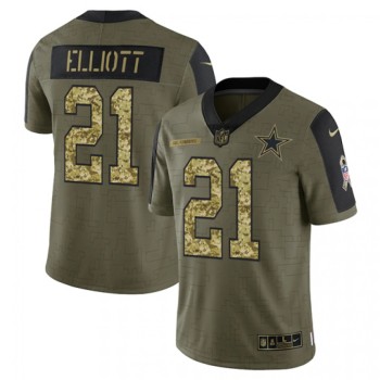 Men's Dallas Cowboys #21 Ezekiel Elliott 2021 Olive Camo Salute To Service Limited Stitched Jersey Men's Dallas Cowboys #21 Ezekiel Elliott 2021 Olive Camo Salute To Service Limited Stitched Jersey